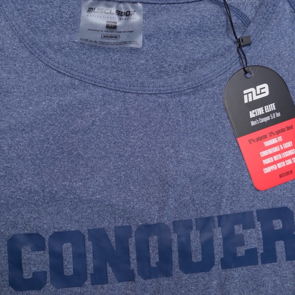 NWT Muscle Box Active Elite Men’s Conquer 5.0 Blue Tee Size XL Short Sleeves - Picture 3 of 7